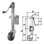 Кронштейн стояночный трейлерный CIM 605мм, колесо пластиковое 3220-0205